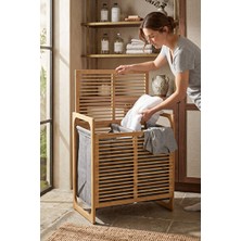 Elarque Çamaşır Sepeti Modern Doğal Bambu - 70 Litre Gözlü ve Şık Tasarım