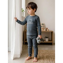 Mini Damla Minidamla Gülen Yüz Baskılı 1-6 Yaş Pijama Takımı - Gri