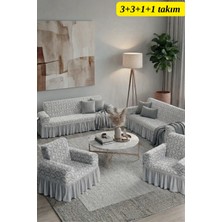 KUTLALE Jakarlı 3+3+1+1 Osmanlı Desen Koltuk, Kanepe, Çekyat Örtüsü, Etekli, Streç, Esnek, Lastikli, Koltuk Kılıfı 3311 Takımı