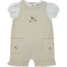 Civil Baby Cepli Çiçek Nakış 6-18 Ay Patiksiz Tulum - Bej