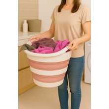 Elarque Çamaşır Sepeti Şık ve Katlanabilir Pembe , 25 Litre