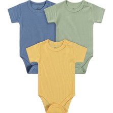 Mini Damla Minidamla Kısa Kol Basic 3'lü Set 1-18  Ay Çıtçıtlı Badi - Mavi