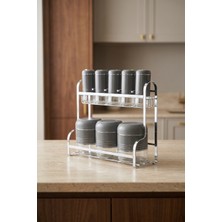Acar Jade 8 Li Katlı Standlı Baharatlık Seti Gri