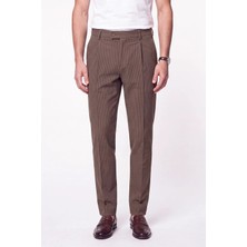 Efor Comfort Fit Rahat Kalıp Pileli Esnek Pamuklu Çizgili Camel Jogger Pantolon P 1218