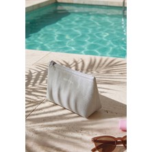 Ocean Home Textile Termal Astarlı Su Itici Leke Tutmaz Gri Renk Jüt Keten Makyaj Çantası 19 x 13 x 7 cm