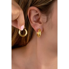 Innuendo Jewelry Altın Kaplama 925 Ayar Gümüş Bombeli Halka Kafes Küpe
