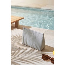 Ocean Home Textile Termal Astarlı Su Itici Leke Tutmaz Gri Renk Jüt Keten Makyaj Çantası 23 x 16 x 7 cm