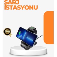 Ematcrt Mey Ithalat® 4’ü 1 Arada Kablosuz Şarj Istasyonu – LED Saat Ekranlı, Apple Uyumlu, Akıllı Güvenlik Koruması