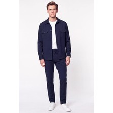 Efor Comfort Fit Beli Lastikli Esnek Keten Lacivert Pantolon P 1221