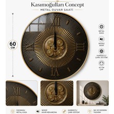 Kasımoğulları Concept 60 cm Hareketli Çarklı Metal Duvar Saati | Sessiz Akar Mekanizma | Gold-Siyah Dekoratif Duvar Saati