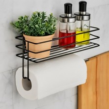 Riya Home Ev & Dekorasyon Yapışkanlı Baharatlık Metal Kağıt Havluluk Siyah Baharat Standı Mutfak Rafı