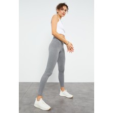 Tommy Life Gri Melanj Yüksek Bel Toparlayıcı Slim Fit Dar Paça Kadın Tayt - 94011