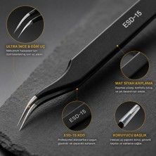 Piyatech Esd-15 Eğri Uçlu Hassas Profesyonel Cımbız Anti-Manyetik Paslanmaz Çelik 12.5 cm