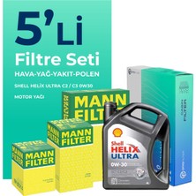 Mann Filter  Honda Civic 1.6 Dizel Filtre Bakım Seti Shell Motor Yağlı (2018-2021) 5 Li