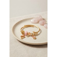 Clariss Pembe Uçan Model Charmlı Gold Renk Bileklik