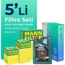 Mann Filter  Peugeot 207 1.4 Dizel Filtre Bakım Seti Cast Rol Motor Yağlı (2011-2013) 5 Li