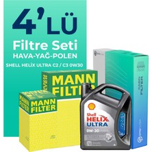 Mann Filter  Peugeot 3008 1.6 Benzin Thp Filtre Bakım Seti Shell Motor Yağlı (2010-2015) 4 Lü