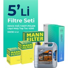 Mann Filter  Skoda Fabia 1.4 Dizel Filtre Bakım Seti Liqui Moly Motor Yağlı (2015-2017) 5 Li