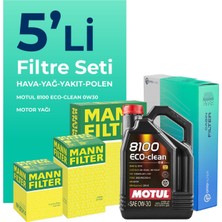 Mann Filter  Peugeot Partner 1.6 Bluehdi Dizel Filtre Bakım Seti Motul Motor Yağlı (2015-2018) 5 Li