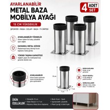 Asos AS15 Ayarlanabilir Mobilya Kanepe Baza Şifonyer Ayağı Krom 15 cm Metal Ayak (4 Adet)