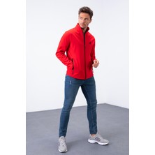 Kırmızı Fermuarlı Dik Yaka Su ve Rüzgar Geçirmez Softshell Erkek Mont - 88050