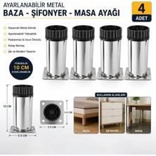 Asos Ayarlanabilir Mobilya Kanepe Baza Şifonyer Ayağı Krom 10 cm Metal Ayak (4 Adet)