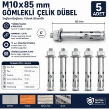 Bema Tools BT1085 M10X85 Gömlekli Çelik Dübel Montaj Bağlantı Aparatı Çelik Dübel (5 Adet)