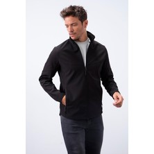 Tommy Life Siyah Fermuarlı Dik Yaka Su ve Rüzgar Geçirmez Softshell Erkek Mont - 88050