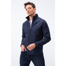 Lacivert Fermuarlı Dik Yaka Su ve Rüzgar Geçirmez Softshell Erkek Mont - 88050