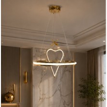 TT902-40-FSR Tt Aydınlatma Halka ve Kalpli Model Fransız Sarı Kaplama LED Avize