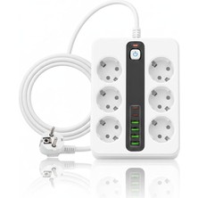 Belirtilmemiş 6'li Grup Priz 4xusb 2xtype-C Çıkışlı Isıya Dayanıklı Power Tuşlu 2 mt Kablolu Priz Çoğaltıcı