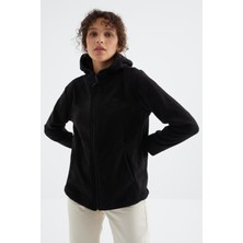 Siyah Kapüşonlu Fermuarlı Rahat Form Kadın Polar Sweatshirt - 97233