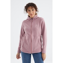 Gül Kurusu Kapüşonlu Fermuarlı Rahat Form Kadın Polar Sweatshirt - 97233