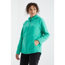 Deniz Yeşili Kapüşonlu Fermuarlı Rahat Form Kadın Polar Sweatshirt - 97233