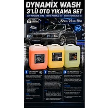 Dynamix Wash 3'lü Oto Yıkama Seti Jant Temizleme 22K, Whıte Power Köpük 22 Kg, Detay 20 kg