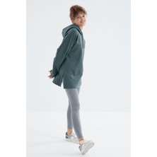 Tommy Life Orman Yeşili Reglan Kol Basic Kapüşonlu Oversize Sweatshirt Tunik - 97242