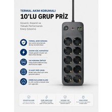 Epilons Termal Akım Korumalı USB Type-C Girişli 10'lu Grup Priz 2500W Güç Kapasitesi (Kopya)