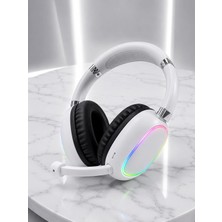 Epilons Rgb Işıklı Mikrofonlu Bluetooth Kulaklık Beyaz Over-Ear Tasarım Type-C Şarjlı