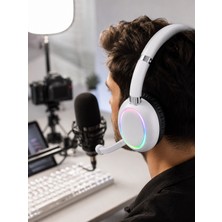 Epilons Beyaz Bluetooth 5.0 Mikrofonlu Kablosuz Kulak Üstü Kulaklık Rgb Işıklı Type-C Şarjlı