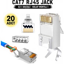 Vwin Cat7 Jack Metal Konnektör (20 Adet) 8 Pin Kemerli Ez RJ45 Kolay Geçişli Plug +Cat6