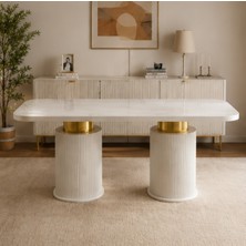 Berrasse Mobilya Velora 180 cm Mdf Mermer Desenli Yemek Masası 6-8 Kişilik Gold Ayaklı Modern Lüks Salon ve Mutfak Masası