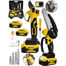 Schatz 18V Çift Akülü Çelik Şanzıman 35MM Dal Budama Makası & 15CM Budama Testeresi 2 Li Set Sarı