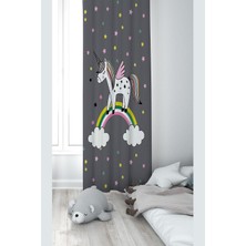 Belirtilmemiş Pelangi Gri Unicorn Desenli Dijital Baskı Yıkanabilir Bebek Çocuk Odası Fon Perdesi, Gri 70 x 240,