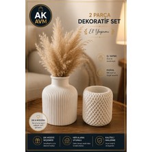 2 Parça El Yapımı Modern Dekoratif Vazo ve Biblo Oje Dekor Set