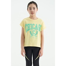 Tommy Life Sarı O Yaka Düşük Omuzlu Rahat Form Kısa Kollu Kız Çocuk T-Shirt - 75128