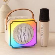Akıllı Bayi Karaoke Mikrofonlu Taşınabilir Bluetooth Hoparlör (Işıklı, USB Şarjlı)