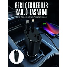GIGA Dijital Voltaj Göstergeli Araç Şarj Cihazı Geri Çekilebilir Kablolu 4 Portlu Hızlı Şarj Adap