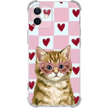 Printify Apple iPhone 12 Mini ile Uyumlu Pembe Pötikare Serisi Çapkın Mırnav Tasarımlı Uv Baskılı Köşe Korumalı Antişok Kılıf