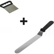 Belirtilmemiş 2li Set Hamur Şekillendirici Eğik Pasta Spatulası ve Metal Hamur Kesici Kazıyıcı Spatula