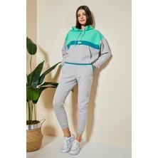 Tommy Life Taş Kapüşonlu Kadın Eşofman Takım- 95327 Pamuklu Renk Bloklu M Beden Özellikli Konforlu Tasarım
